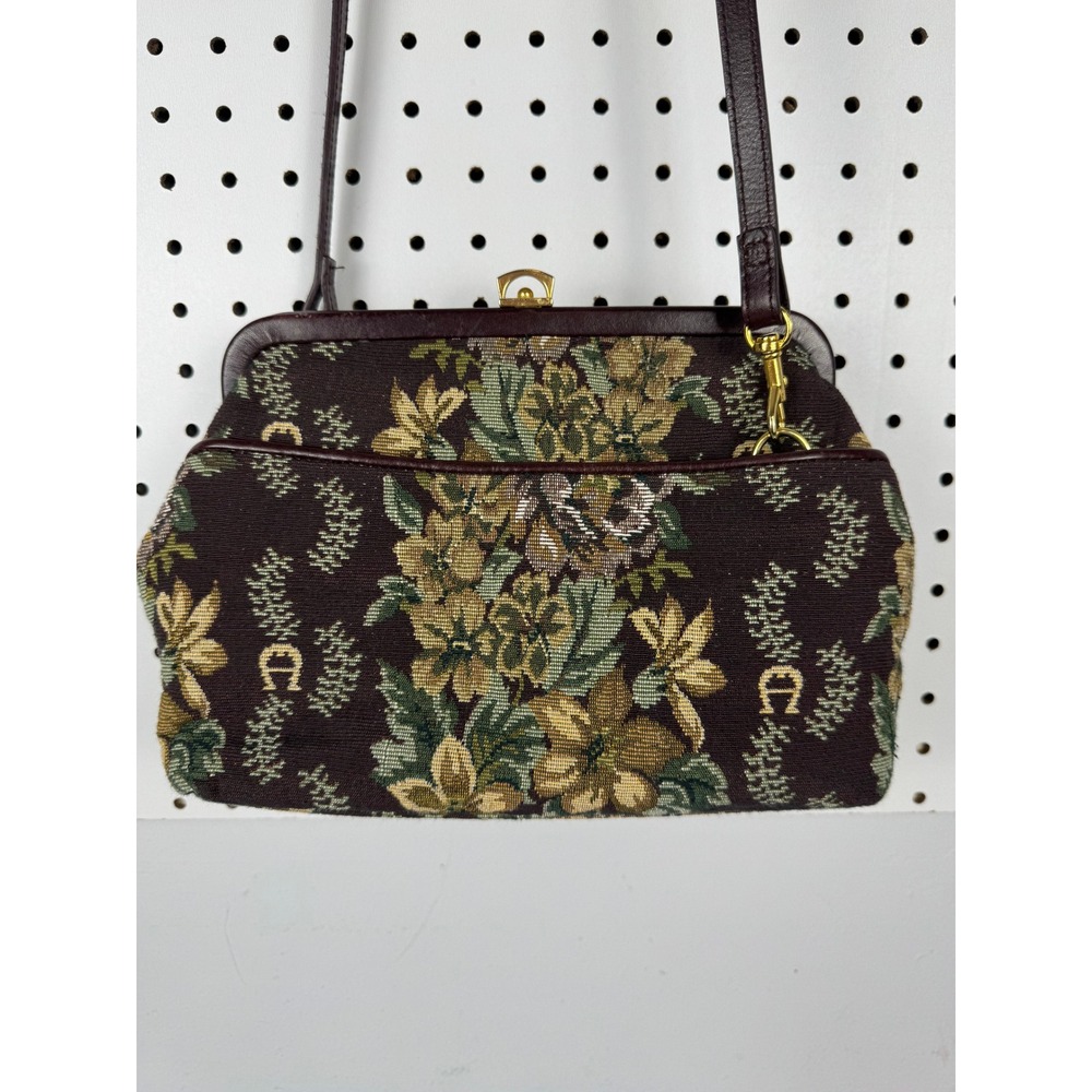 Vtg Etienne Aigner Floral Tapestry Kiss Lock Crossbody Purse - Picture 6 of 9